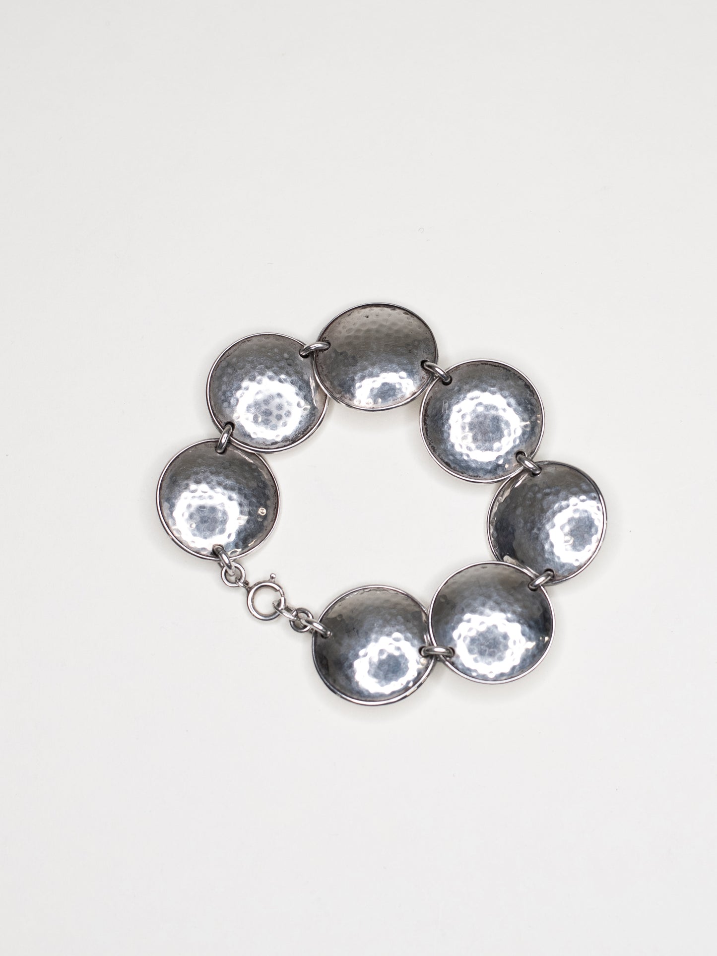 Hammered Disc Silver Bracelet - Sweden, Mid-Century