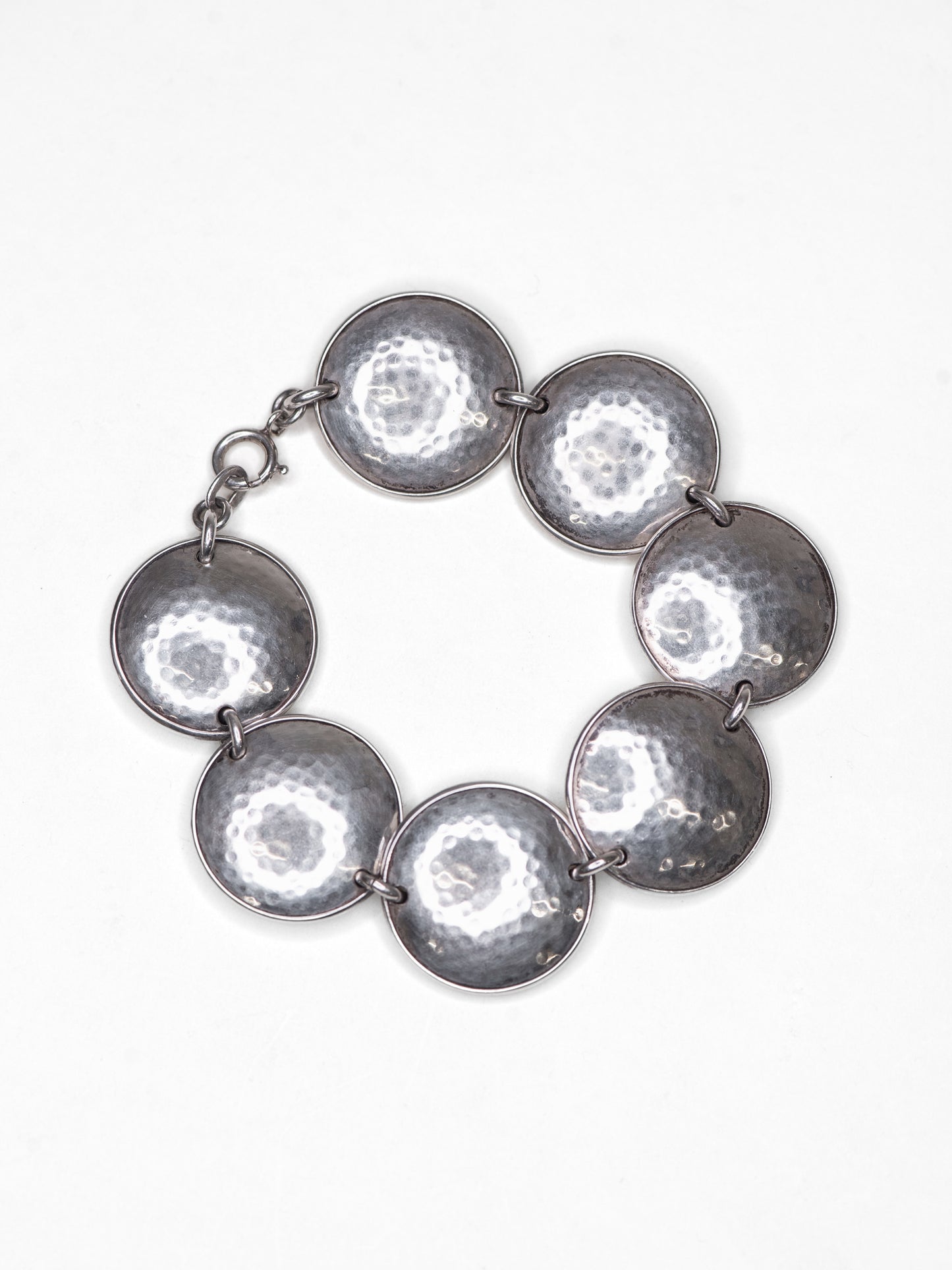 Hammered Disc Silver Bracelet - Sweden, Mid-Century