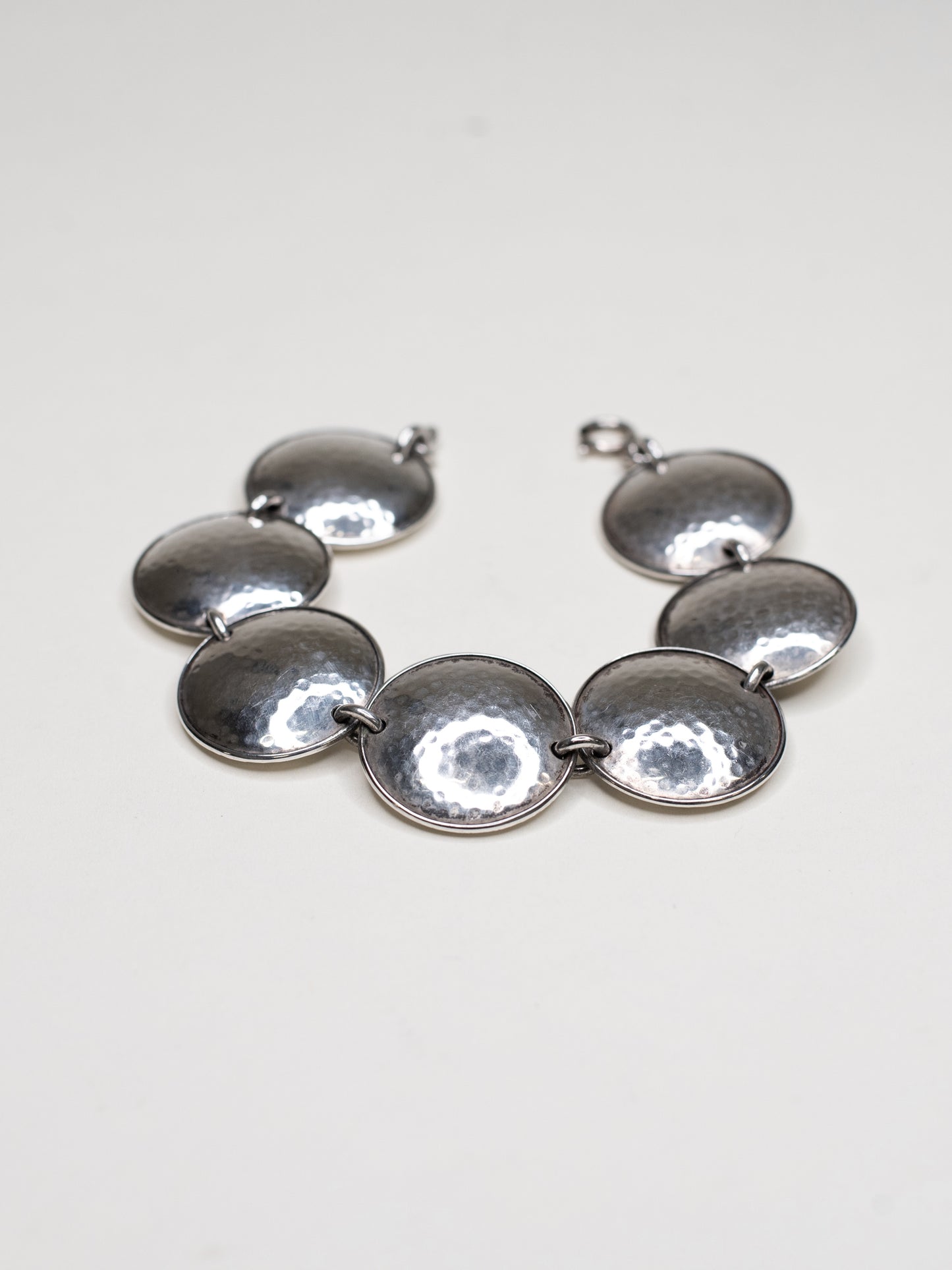 Hammered Disc Silver Bracelet - Sweden, Mid-Century