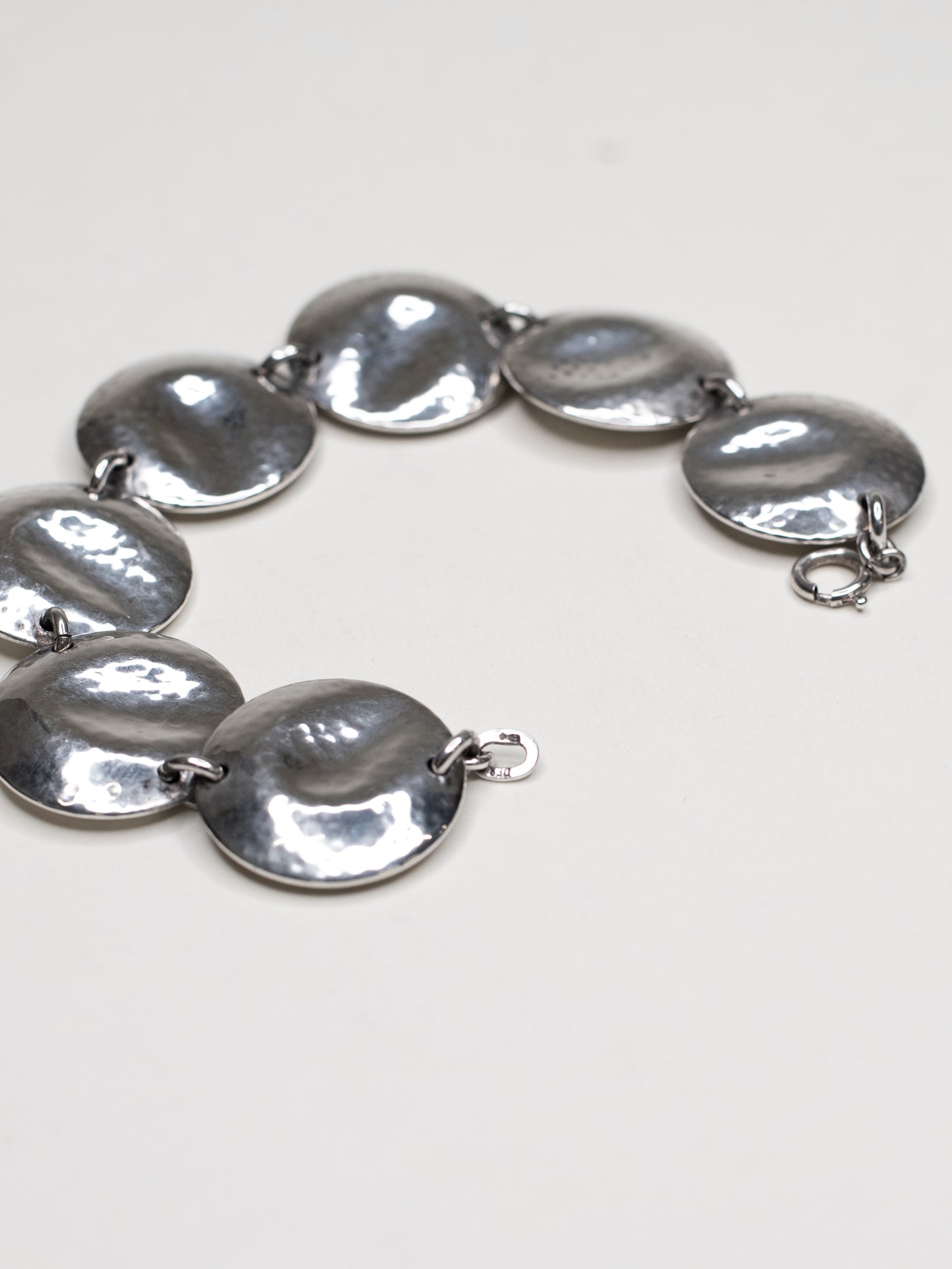 Hammered Disc Silver Bracelet - Sweden, Mid-Century