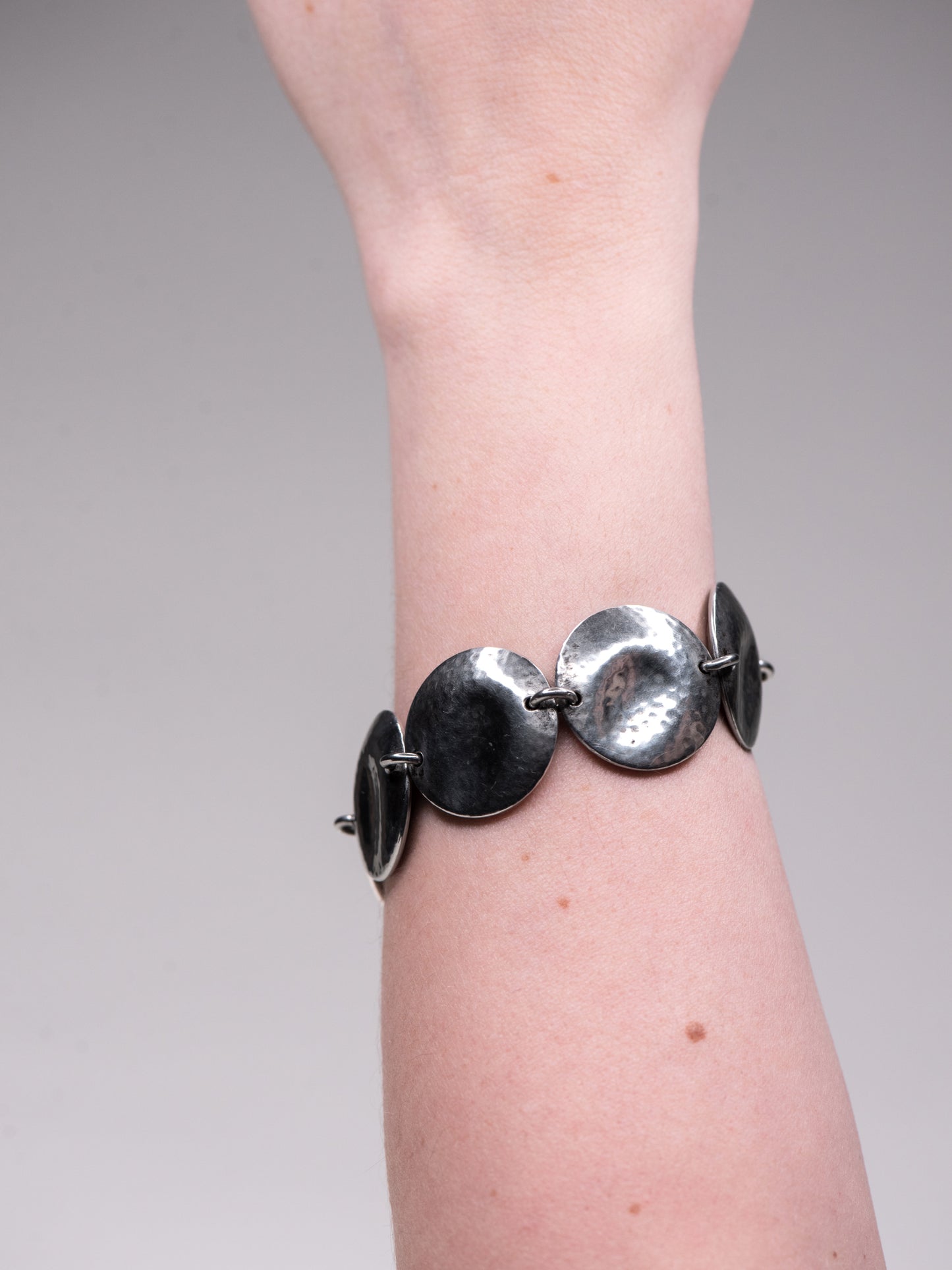 Hammered Disc Silver Bracelet - Sweden, Mid-Century