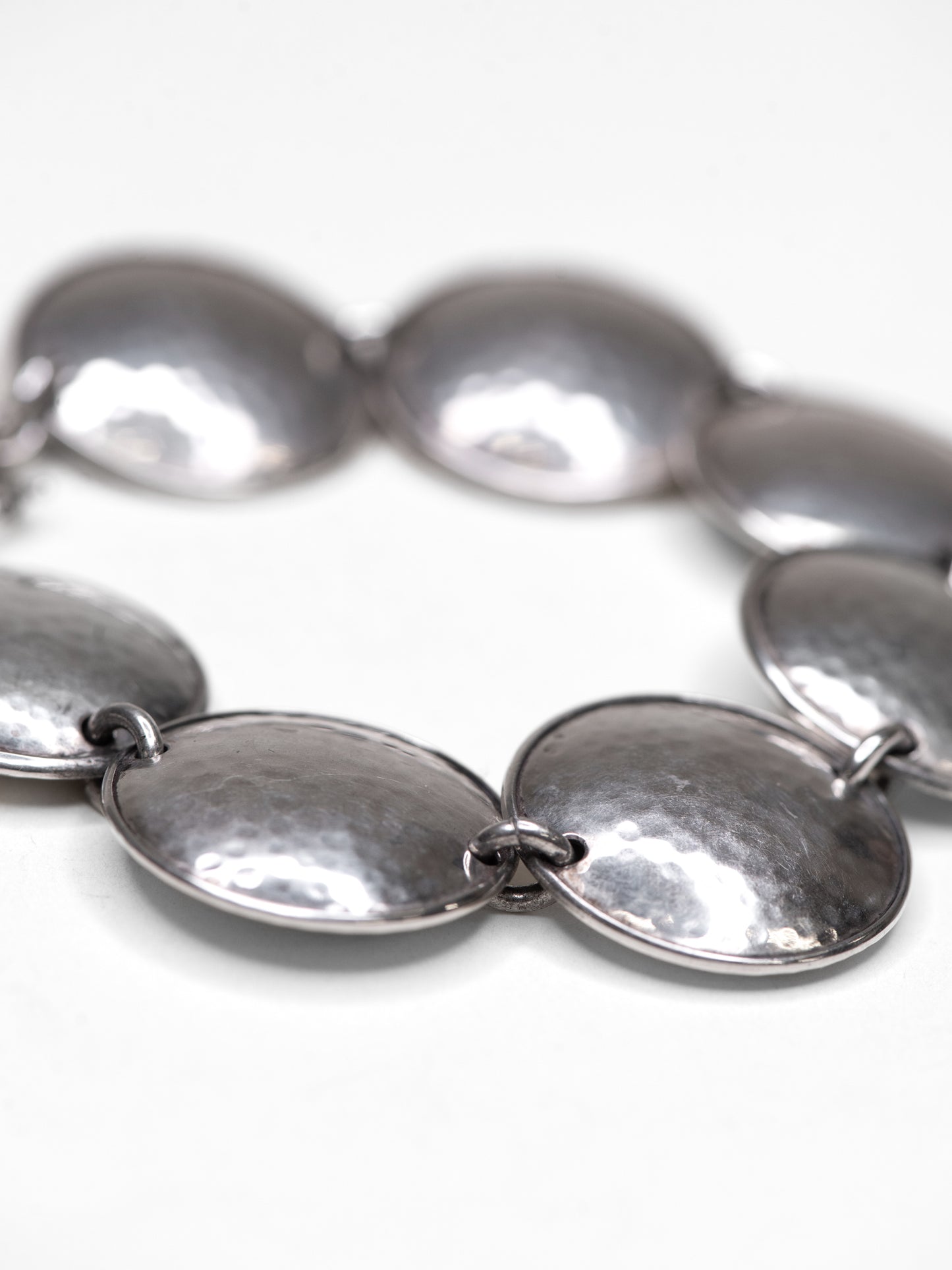 Hammered Disc Silver Bracelet - Sweden, Mid-Century