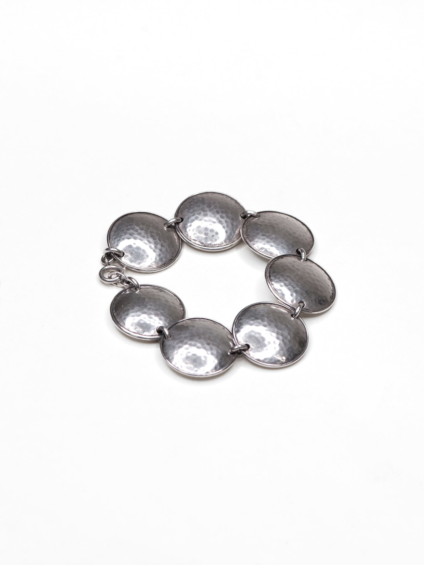 Hammered Disc Silver Bracelet - Sweden, Mid-Century