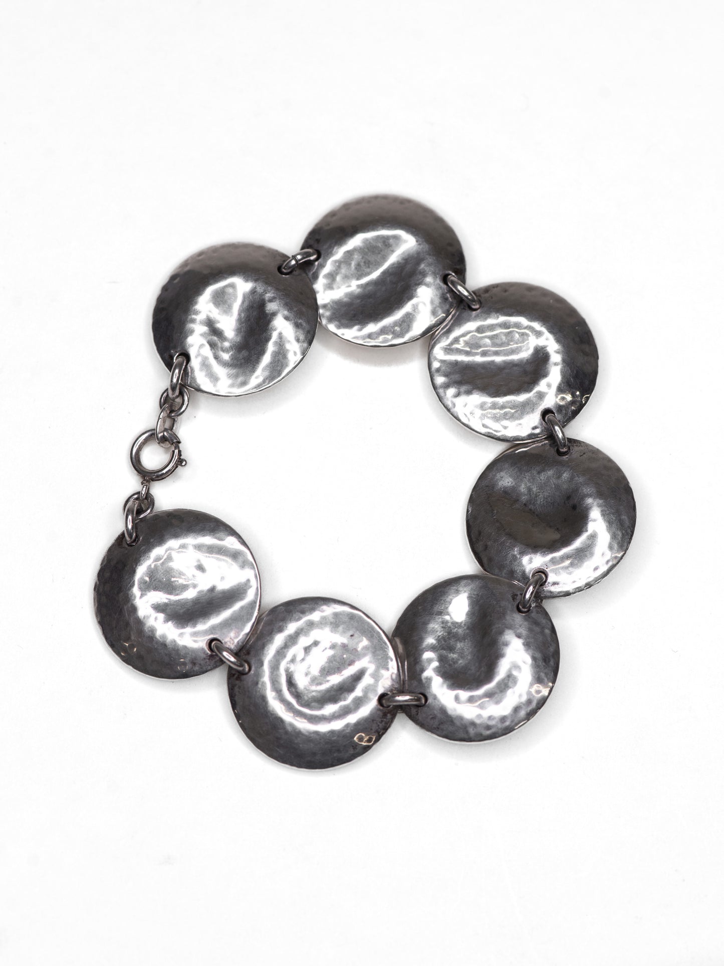 Hammered Disc Silver Bracelet - Sweden, Mid-Century