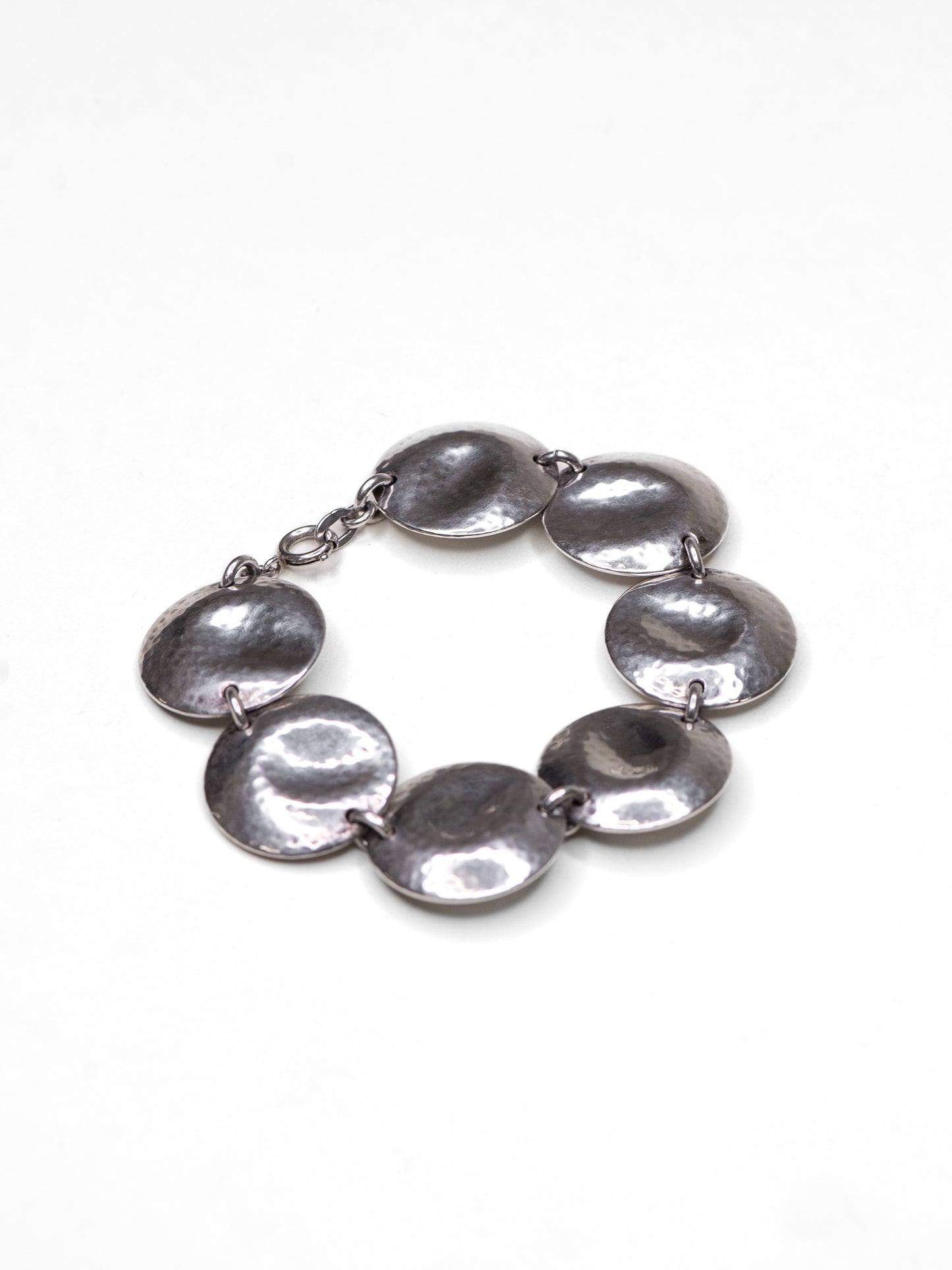 Hammered Disc Silver Bracelet - Sweden, Mid-Century