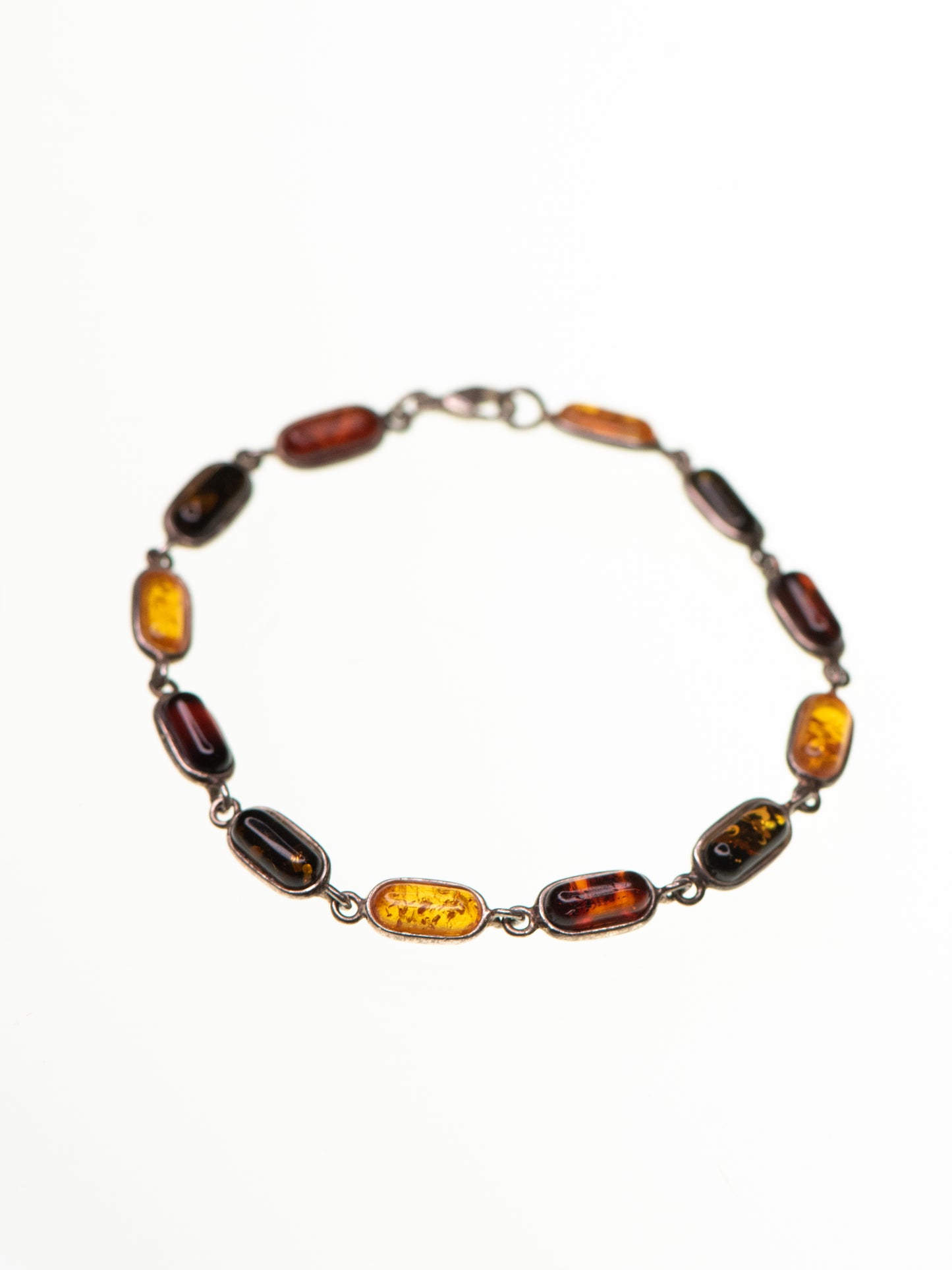Vintage Sterling Silver Bracelet with Amber-Toned Stones