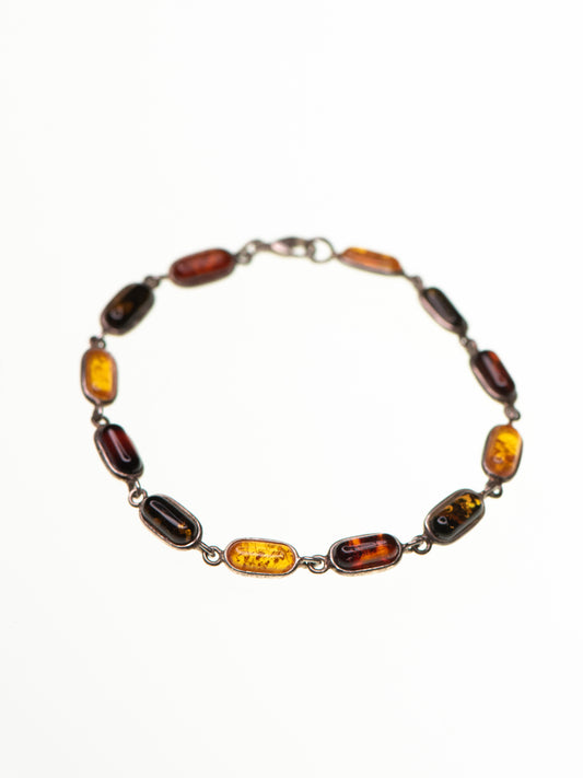 Vintage Sterling Silver Bracelet with Amber-Toned Stones