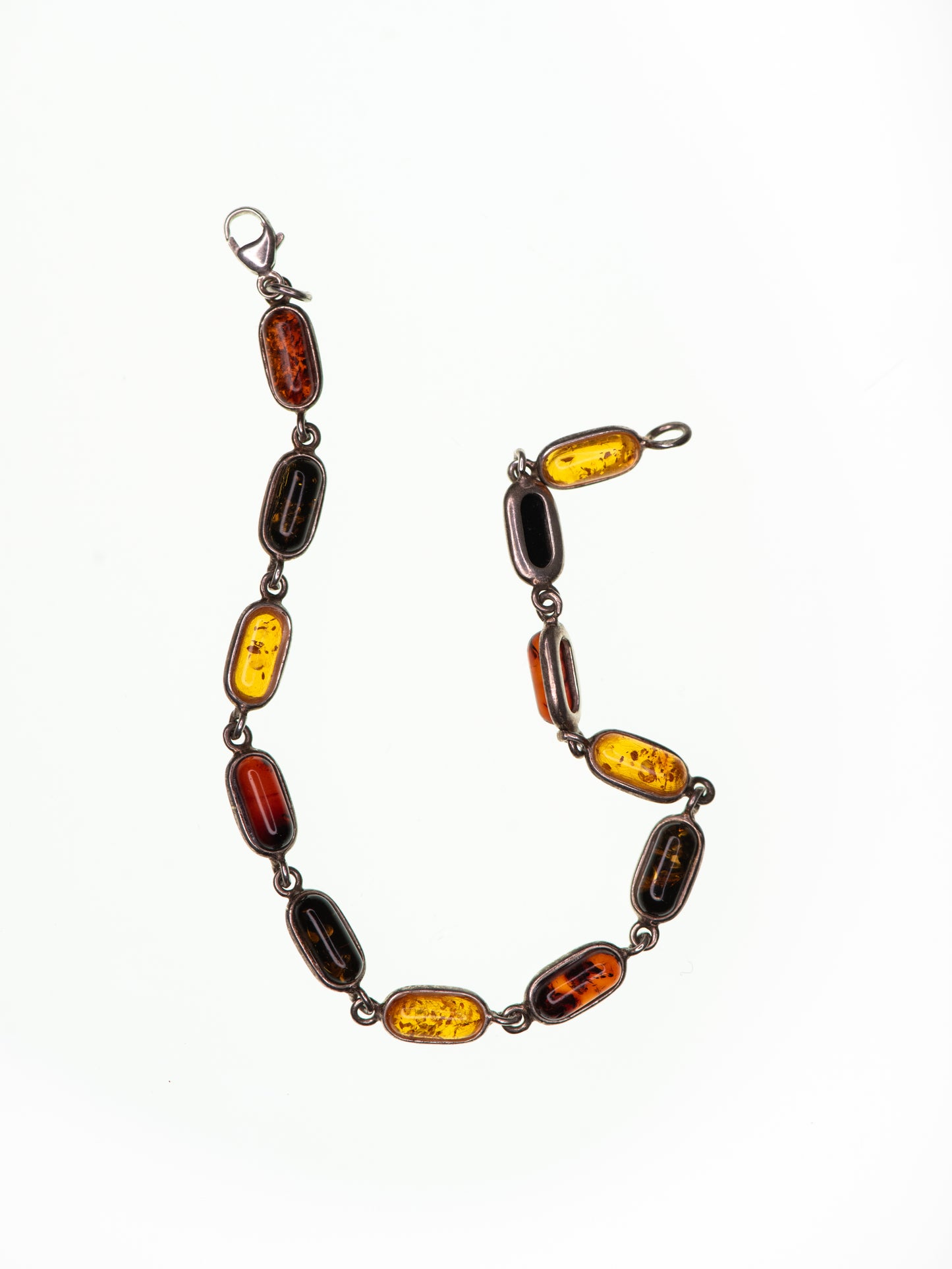 Vintage Sterling Silver Bracelet with Amber-Toned Stones