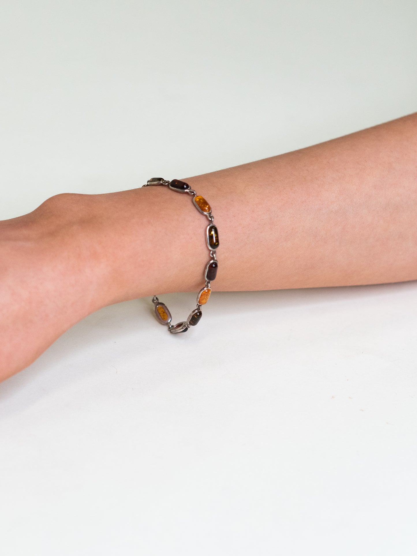 Vintage Sterling Silver Bracelet with Amber-Toned Stones