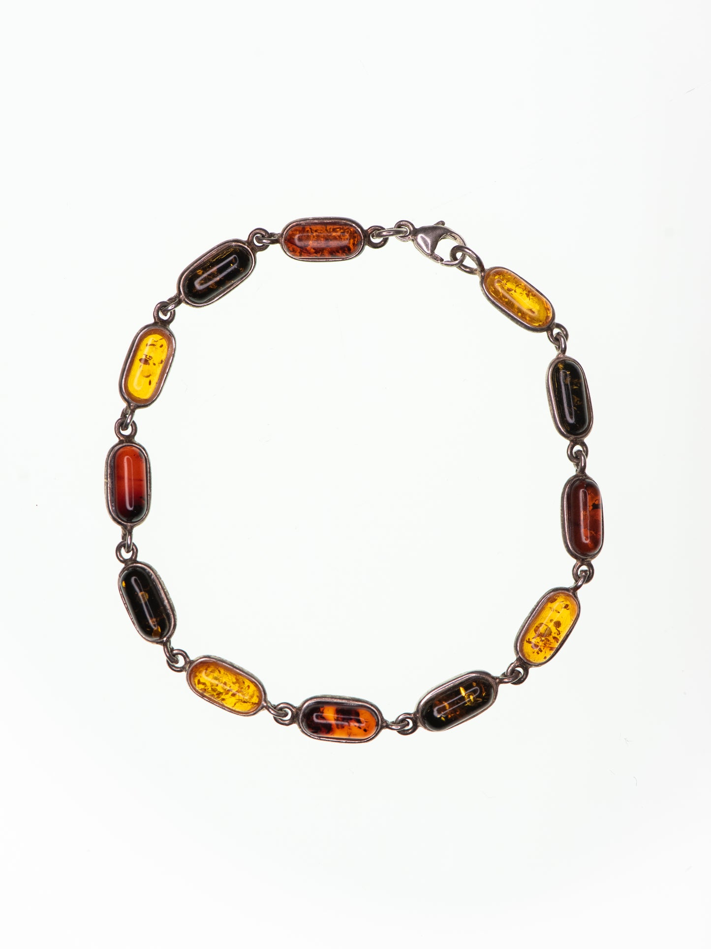 Vintage Sterling Silver Bracelet with Amber-Toned Stones