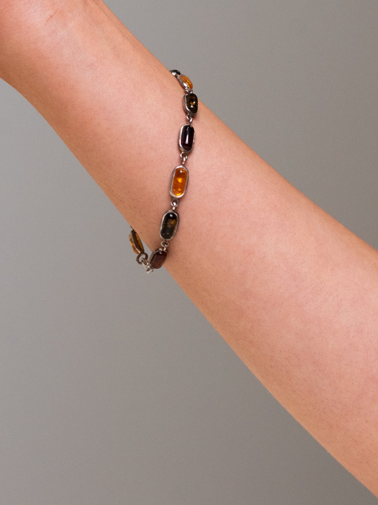 Vintage Sterling Silver Bracelet with Amber-Toned Stones