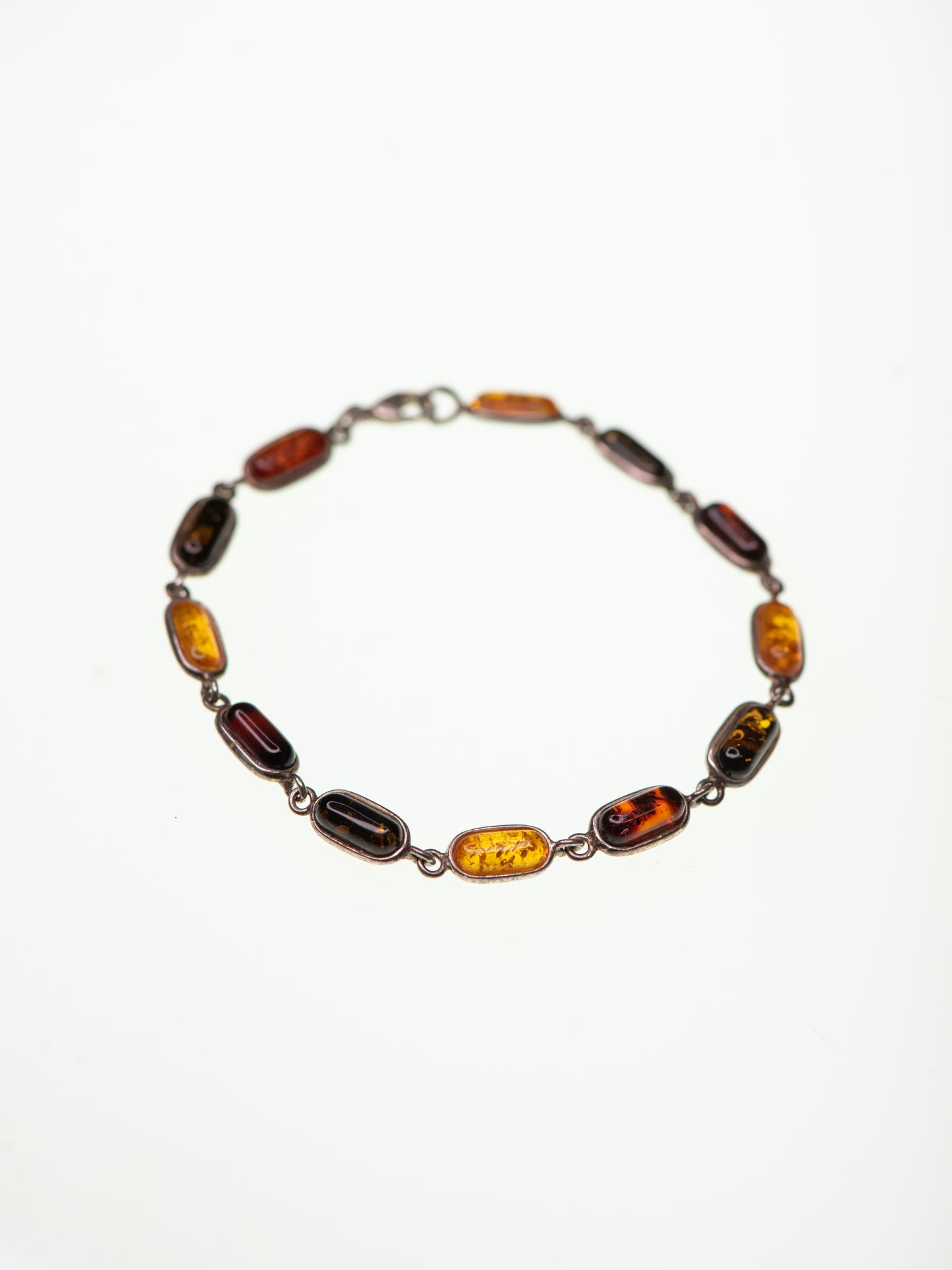 Vintage Sterling Silver Bracelet with Amber-Toned Stones