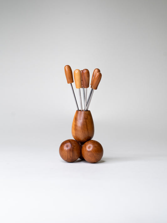 Vintage Olive Wood Cocktail Pick Set