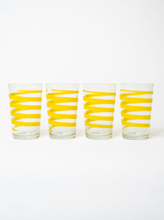 Yellow Vintage Swirl Glasses from Japan, 1970s – Set of 4