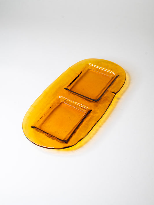 Amber Glass Serving Dish by Gösta Sigvard for Lindshammar – Sweden, 1960s