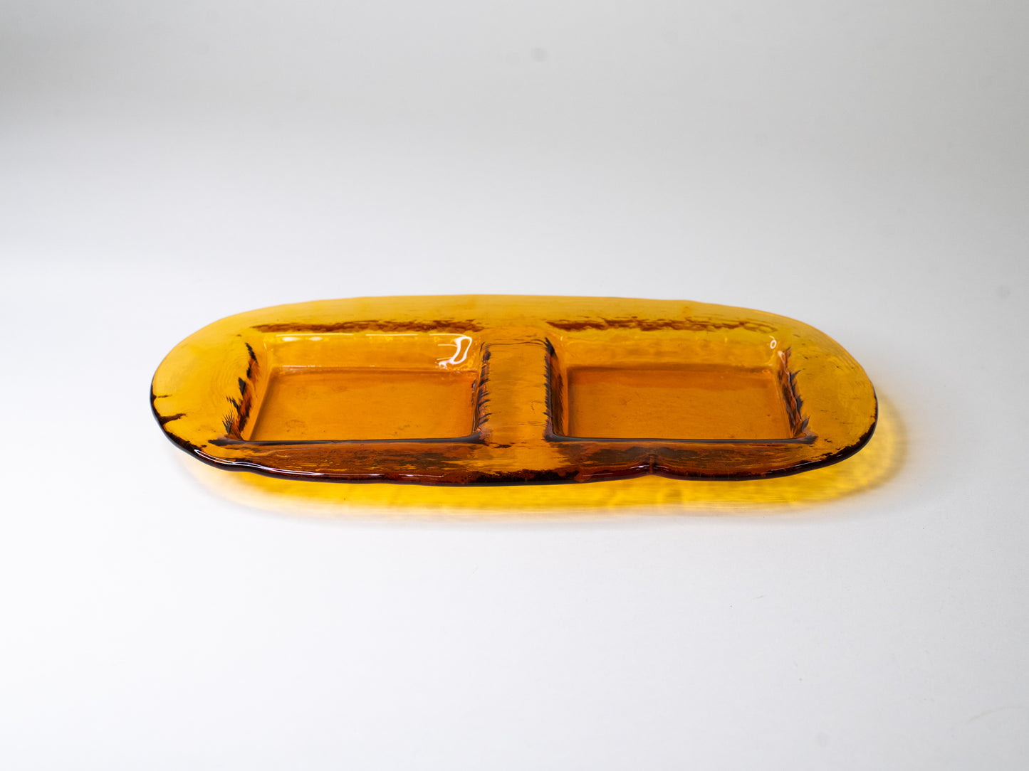 Amber Glass Serving Dish by Gösta Sigvard for Lindshammar – Sweden, 1960s
