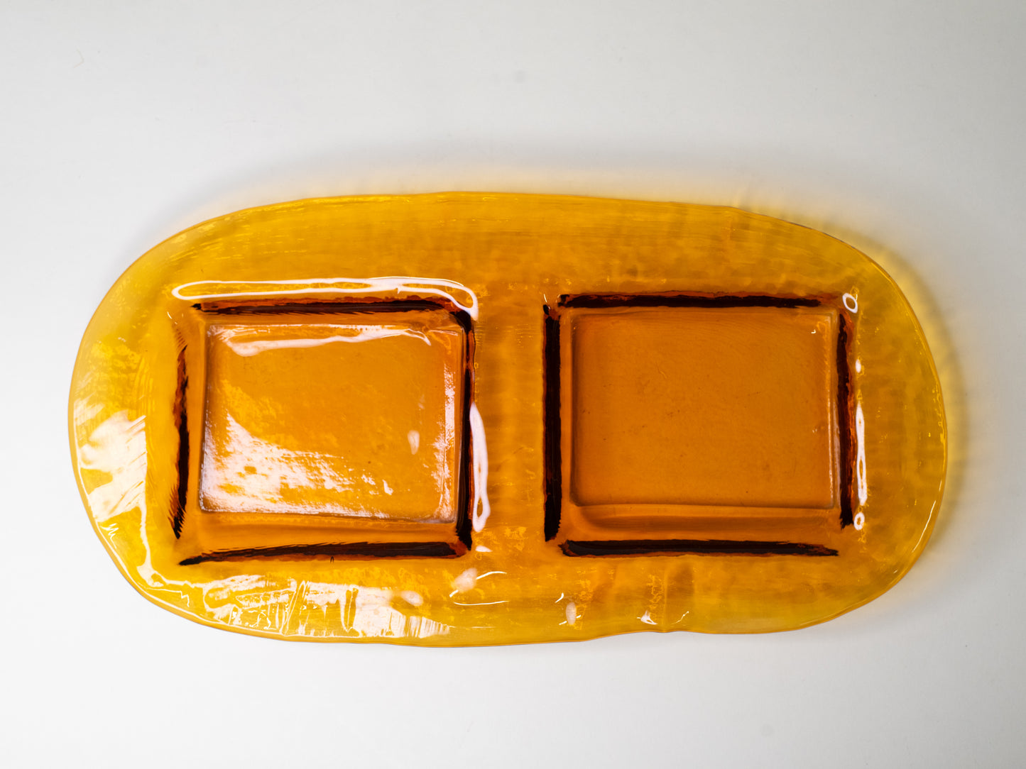 Amber Glass Serving Dish by Gösta Sigvard for Lindshammar – Sweden, 1960s