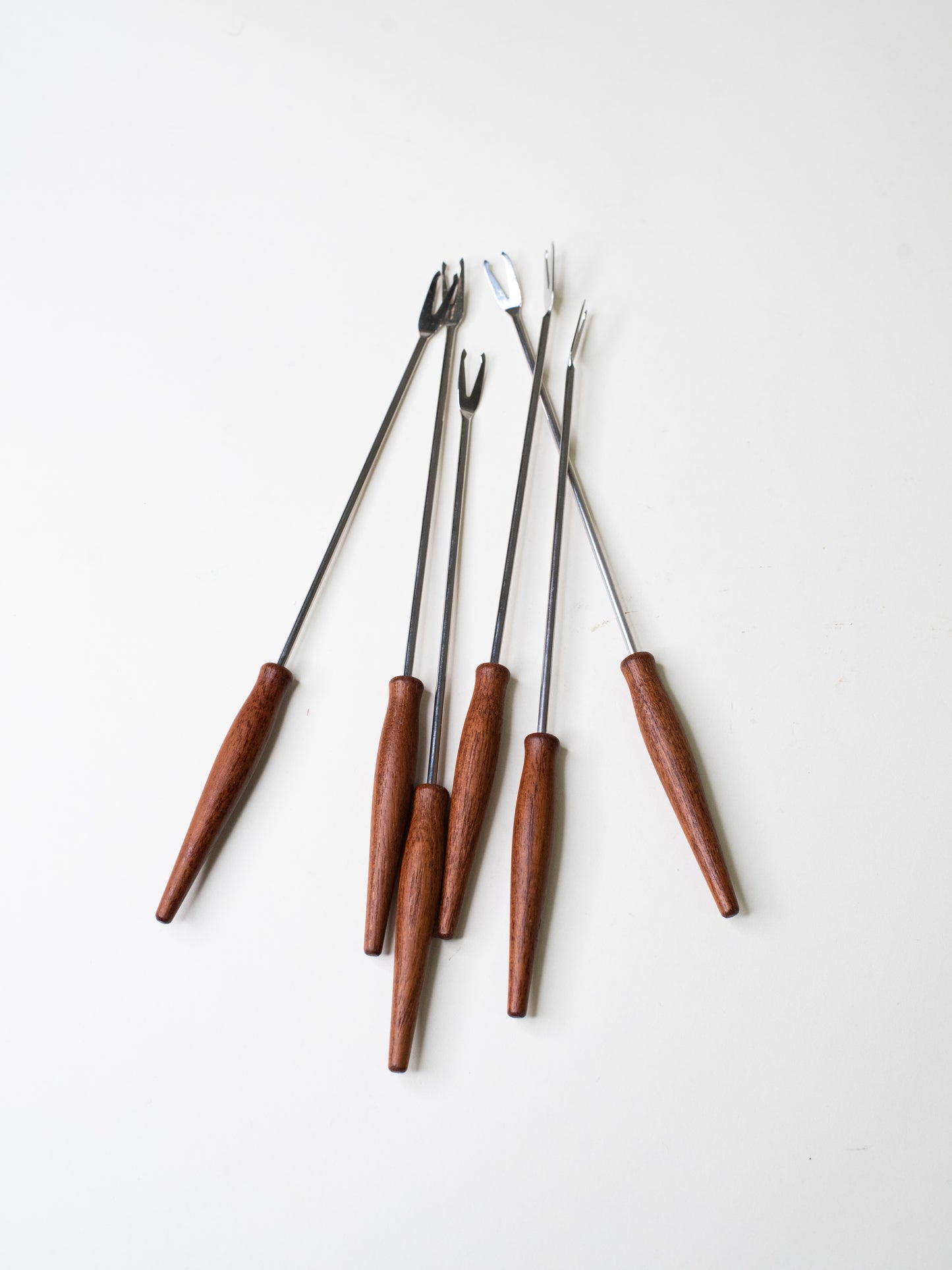 Mid-Century Teak-Handled Fondue Forks - Scandinavia 1960s - Set of Six
