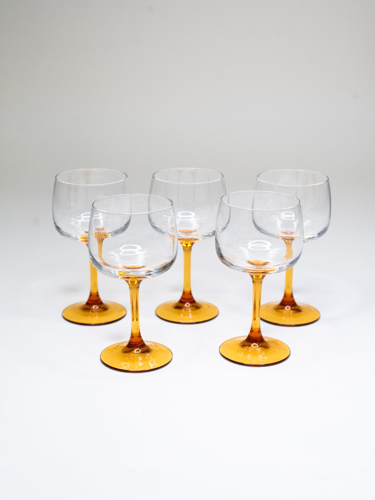Amber-Stemmed Wine Glasses - France 1960's - Set of 5