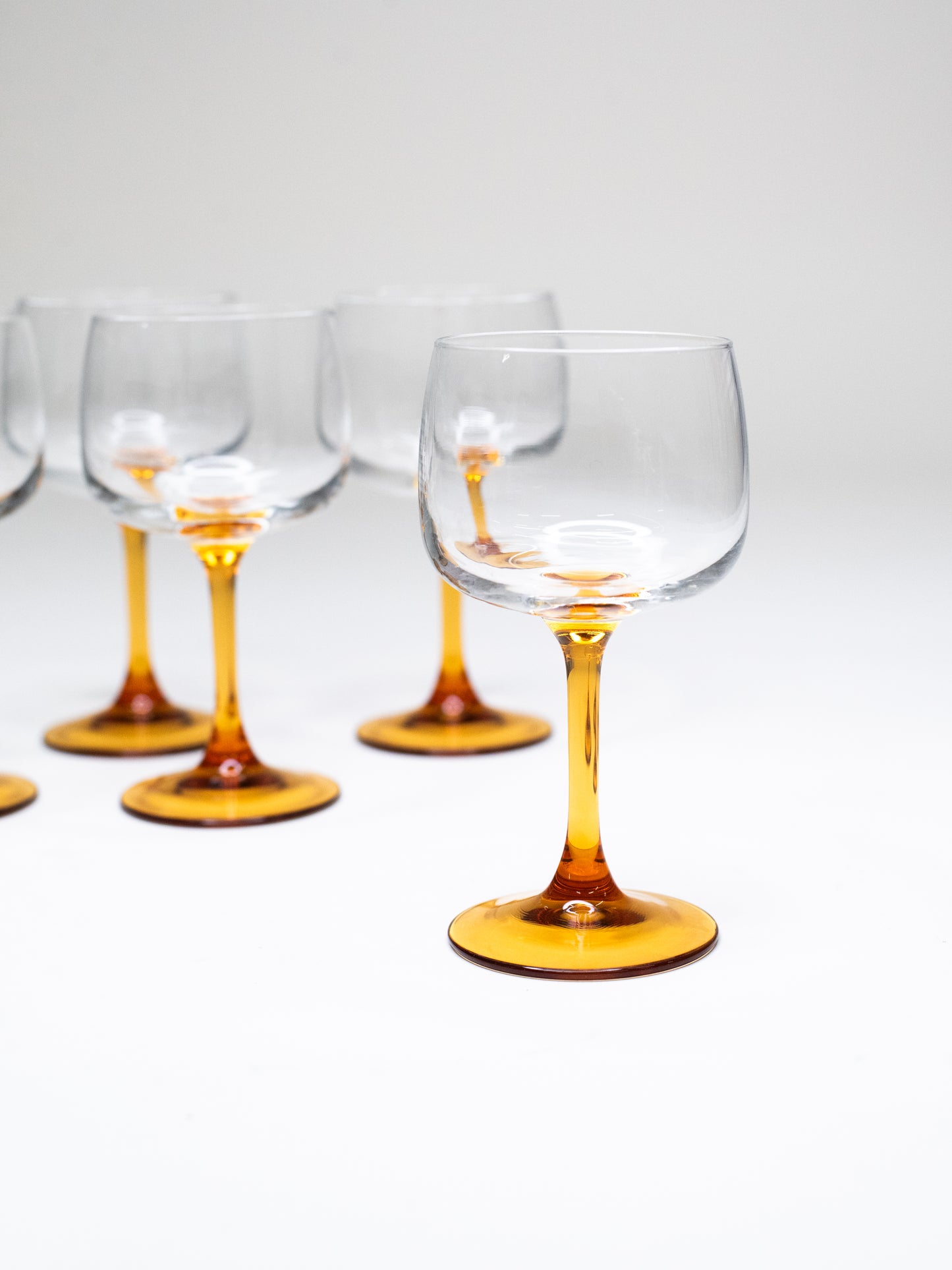 Amber-Stemmed Wine Glasses - France 1960's - Set of 5