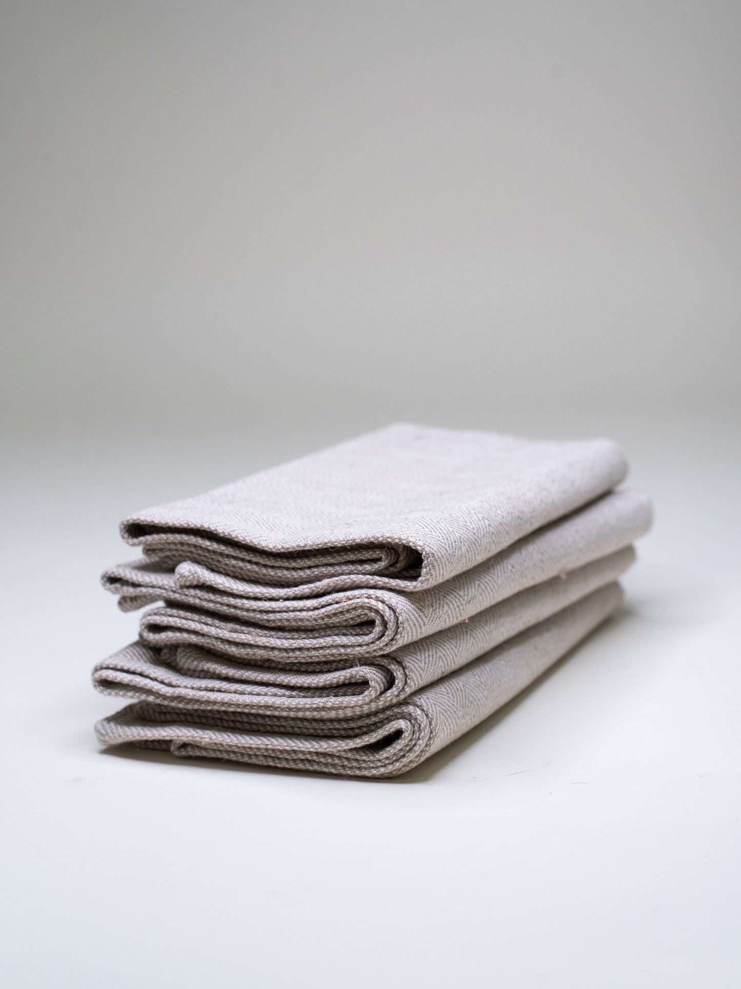 Vintage Finnish Raw Linen Towels in Herringbone Pattern - Set of 4