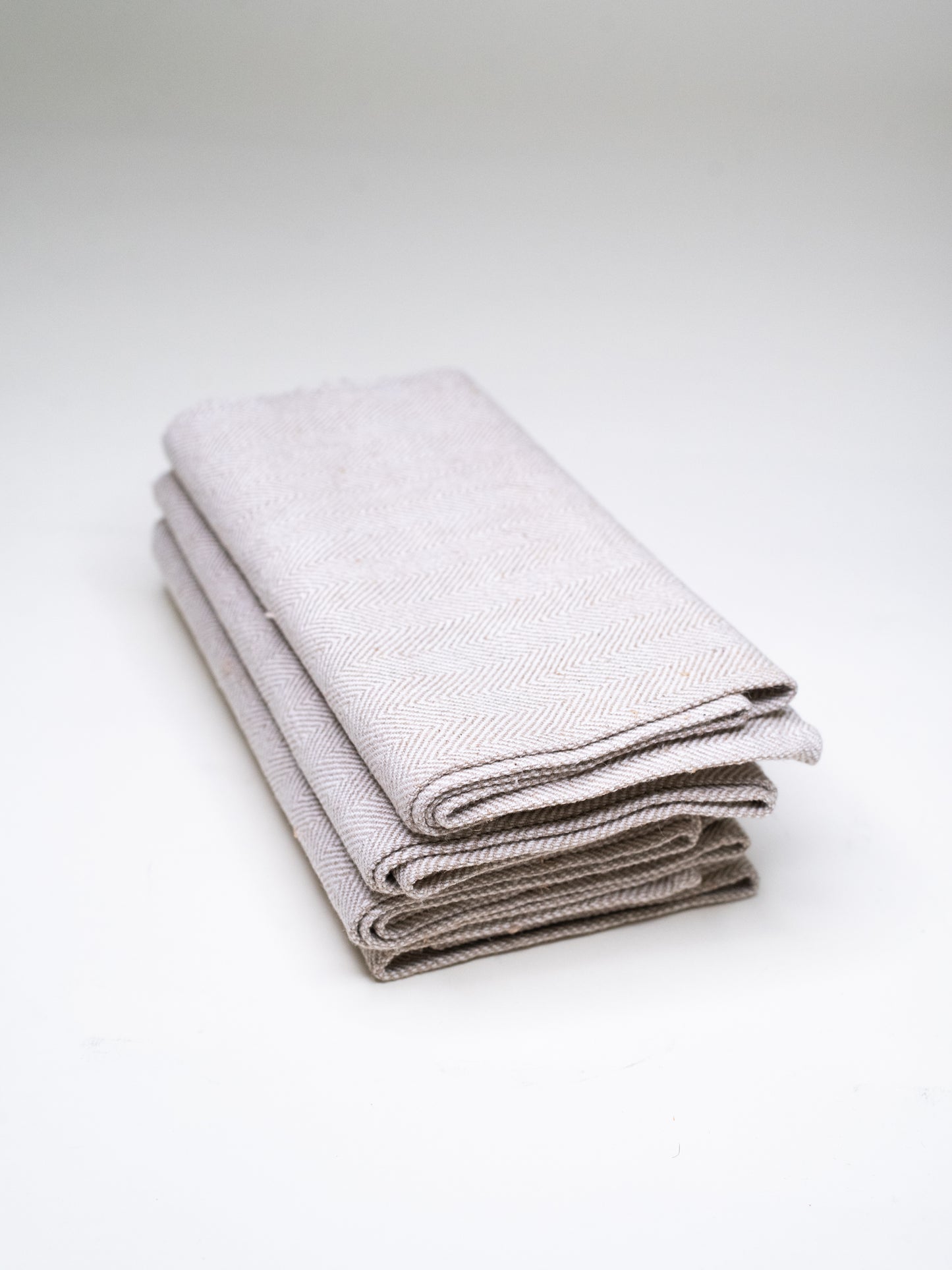 Vintage Finnish Raw Linen Towels in Herringbone Pattern - Set of 4