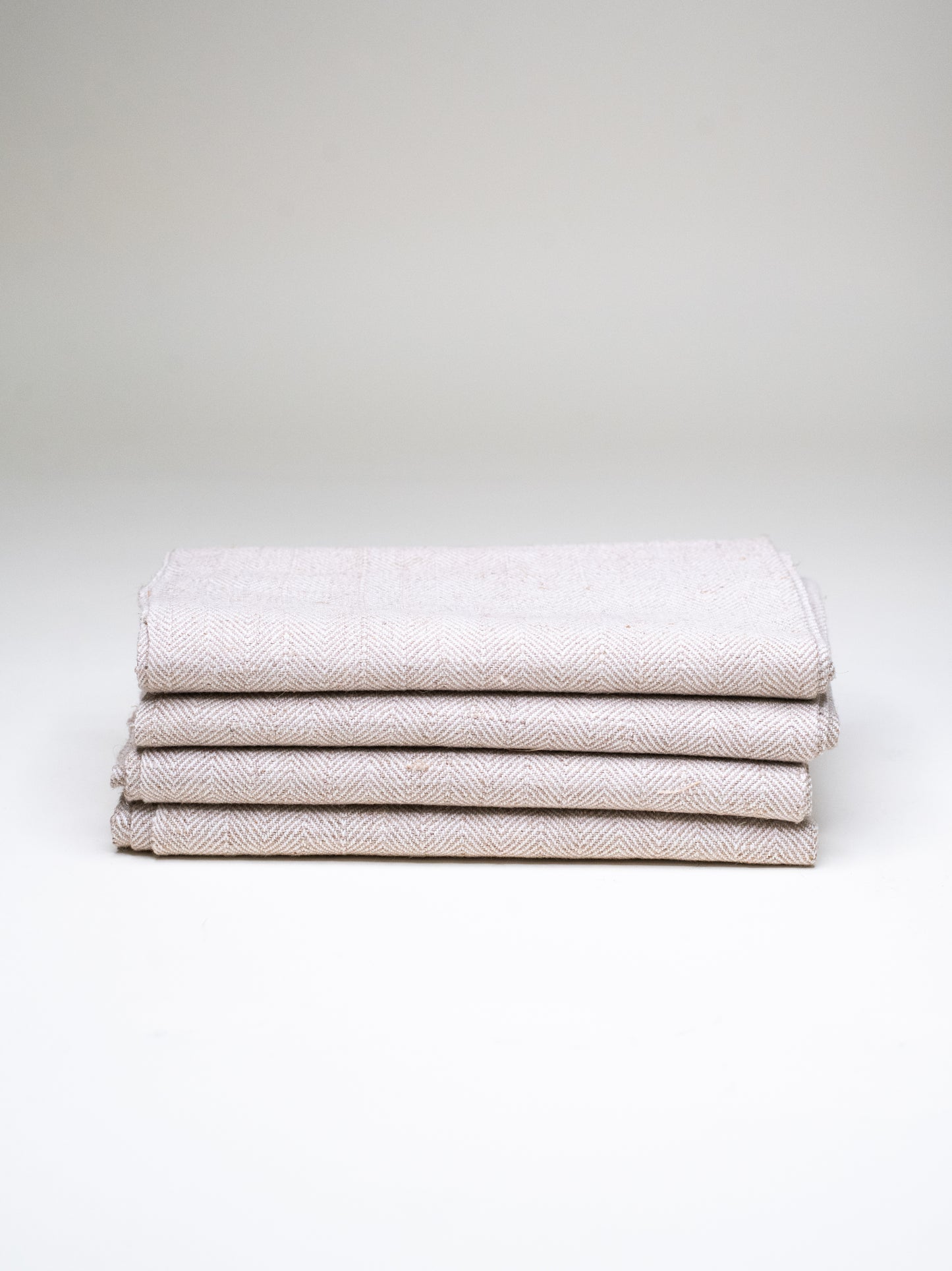 Vintage Finnish Raw Linen Towels in Herringbone Pattern - Set of 4
