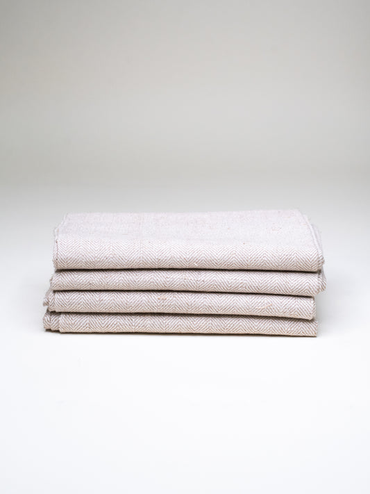Vintage Finnish Raw Linen Towels in Herringbone Pattern - Set of 4