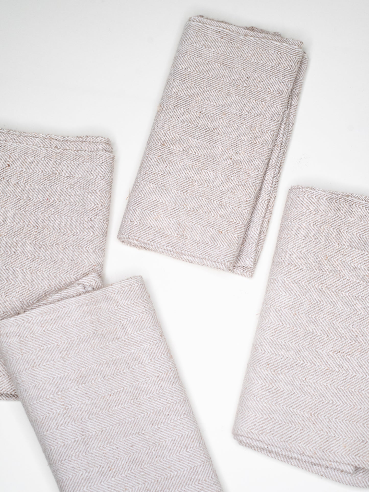 Vintage Finnish Raw Linen Towels in Herringbone Pattern - Set of 4