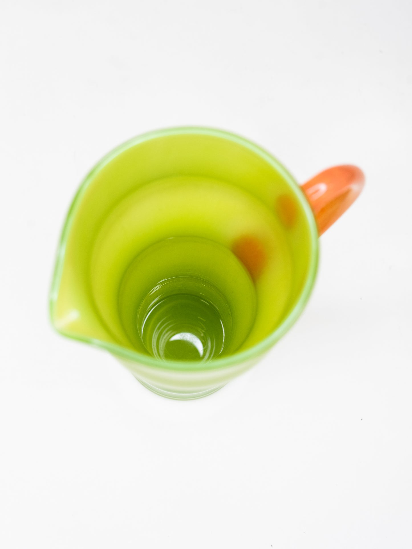 Wavy Lime Green Opaline Glass Pitcher with Orange Handle