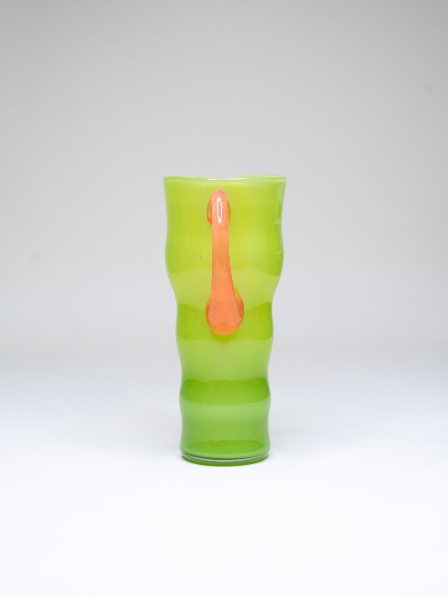 Wavy Lime Green Opaline Glass Pitcher with Orange Handle
