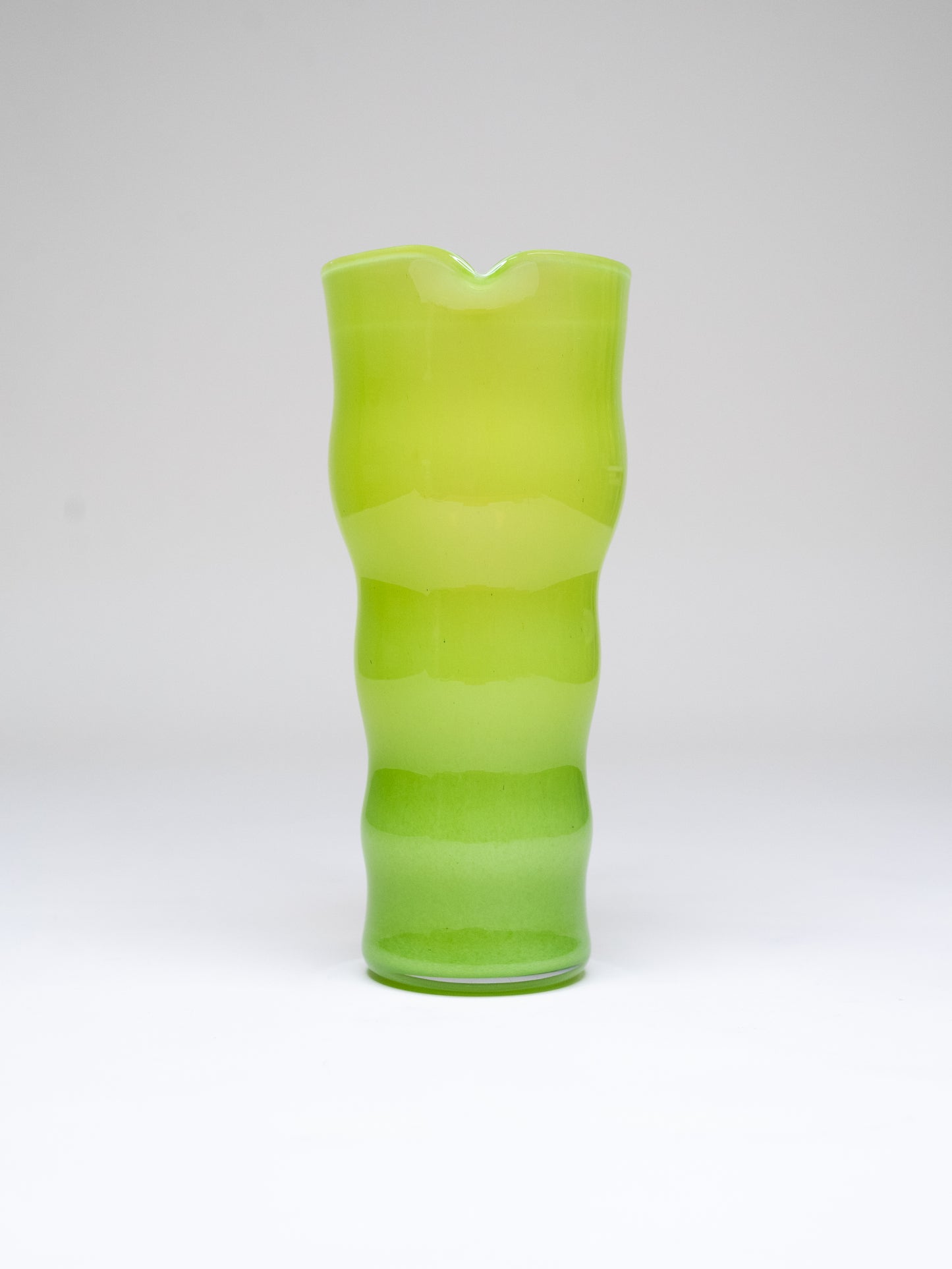 Wavy Lime Green Opaline Glass Pitcher with Orange Handle