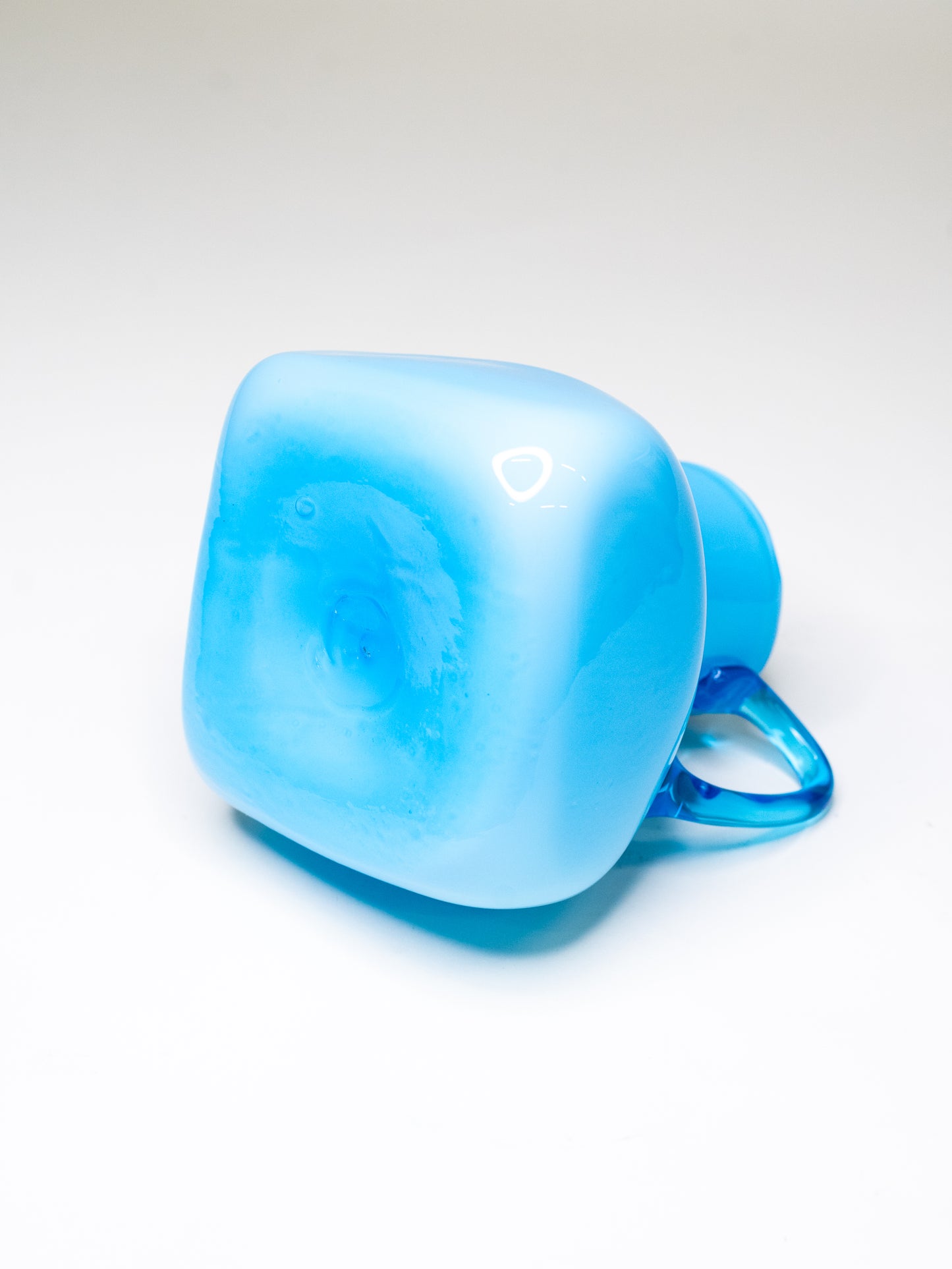 Vintage Blue Cased Glass Pitcher with Chunky Form