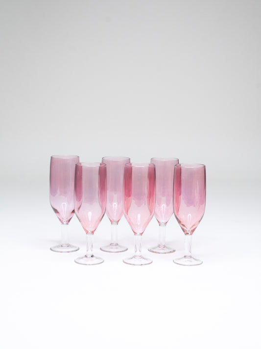 Mid-Century Pink Champagne Glasses - Likely Finnish - Set of 6